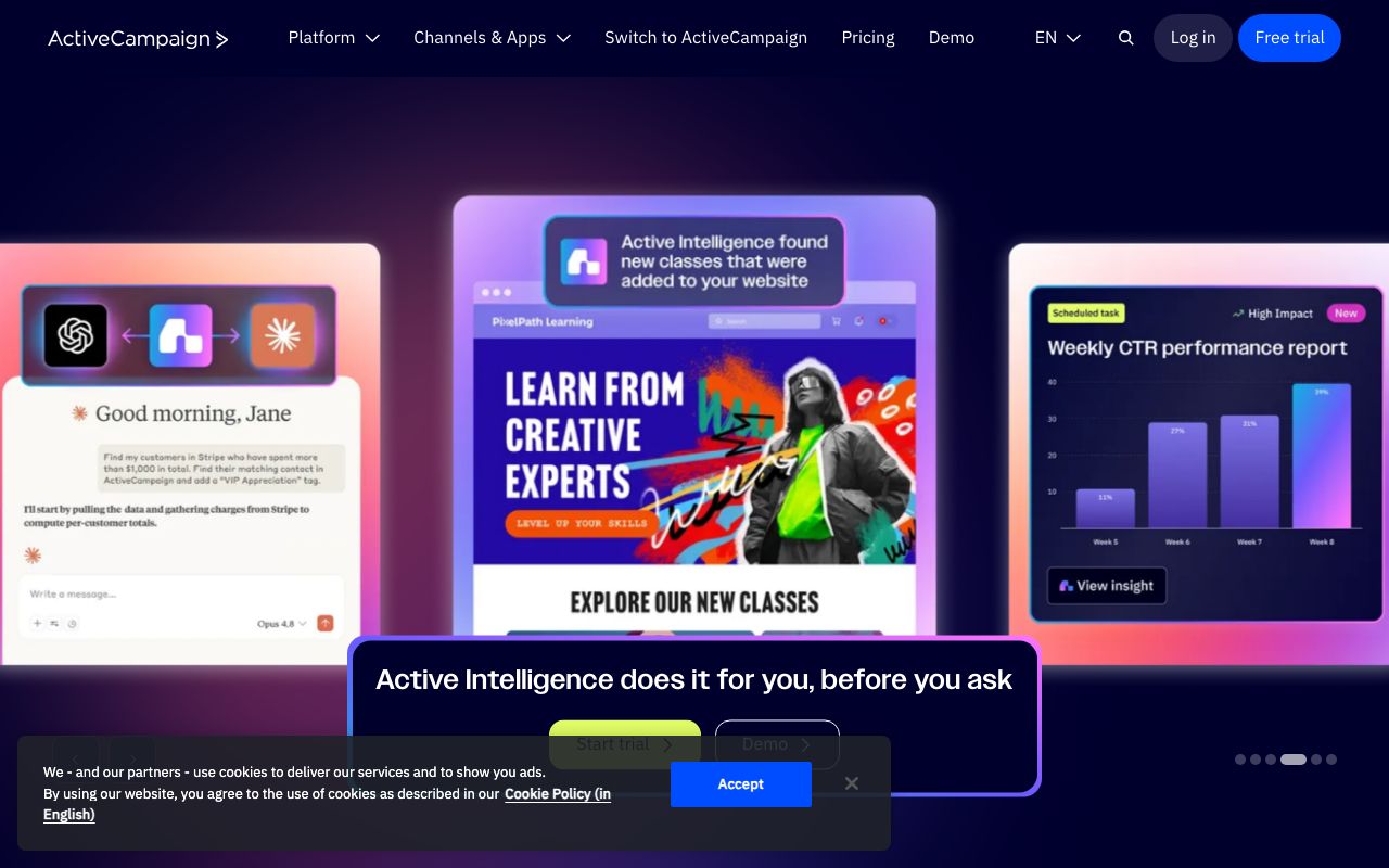 ActiveCampaign 공식 사이트 화면