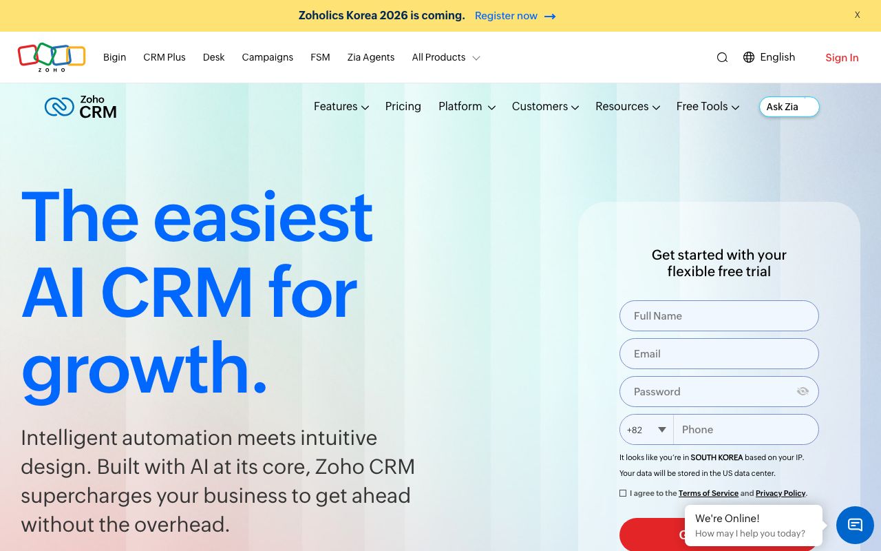 Zoho CRM 화면